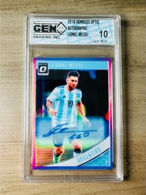 Lionel Messi Signed 2018 Panini  Donruss Optic #89 Gem Mint 10 Novelty Card.